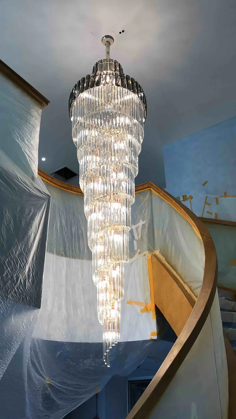 Description Picture 4 of itemLuxury crystal chandelier for staircase spiral design modern crystal lamp large hallway lobby loft hanging light fixture