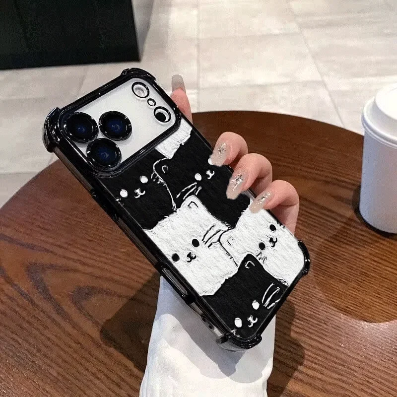 Chic Cat Design Clear Phone Case with Electroplated Lens Protection