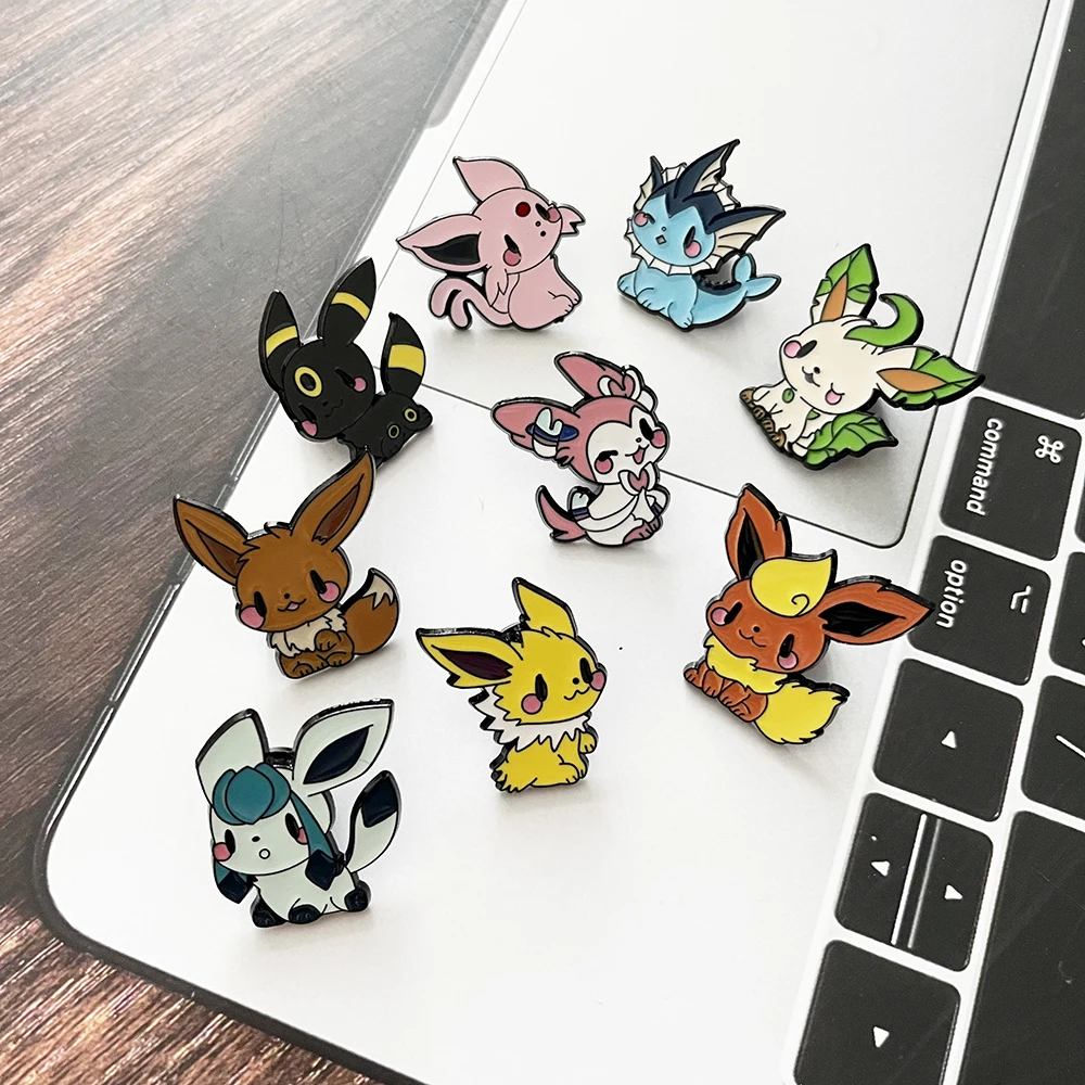 9 Pcs Anime Elf Brooch Set Eevee Enamel Pins Fashion Metal Badges Jewelry for Clothing And Backpack Accessory Gift for Fans 4