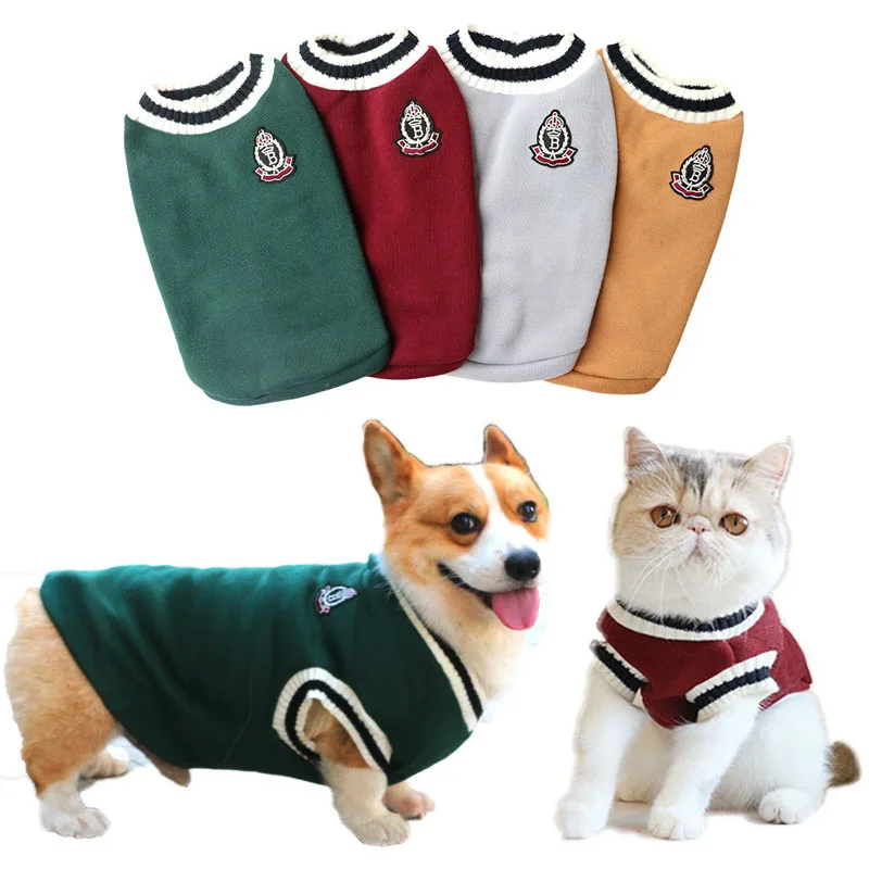 Pet Cat Solid Costume Autumn Winter Christmas Sweater College Style Dog Clothes Kitten Puppy Vest Clothes Kitty Jacket Outfits pet clothes