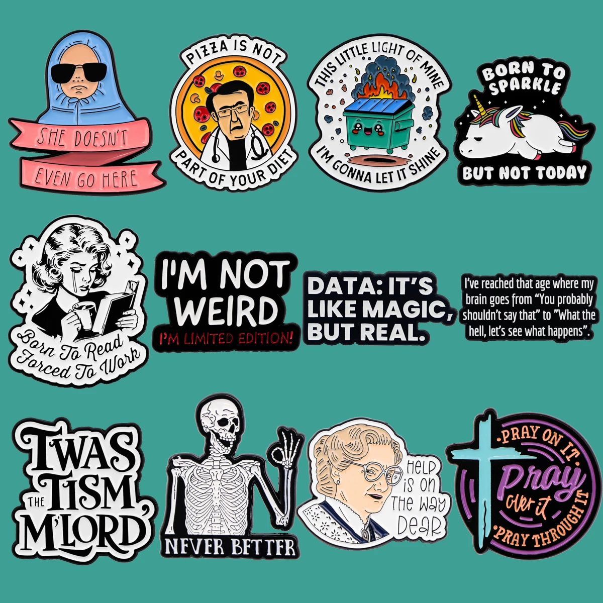 Instant Nudeln gute Stimmung Zitate Emaille Pin Schädel Anstecknadeln für Rucksäcke Kleidung Metall Abzeichen Schmuck Geschenke Freunde