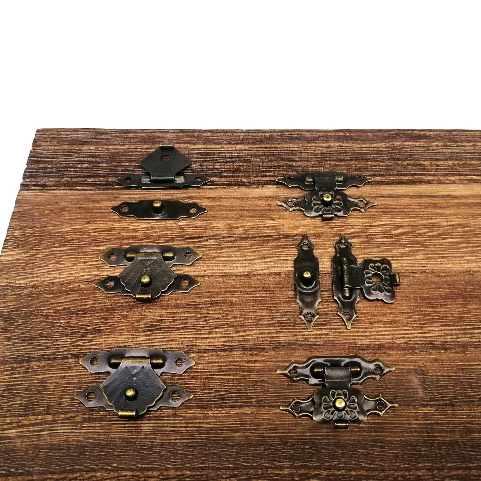12pcs Mini Antique Brass Bronze Decorative Jewelry Chest Gift Wine Box Wooden Case Hasp Latch Toggle Lock Closure DIY furniture hardware toggle latches jewelry box hasps decorative latches