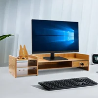 Wood Desk Organizer Home Office Desktop Storage Drawer Computer Holder w/Lock 1
