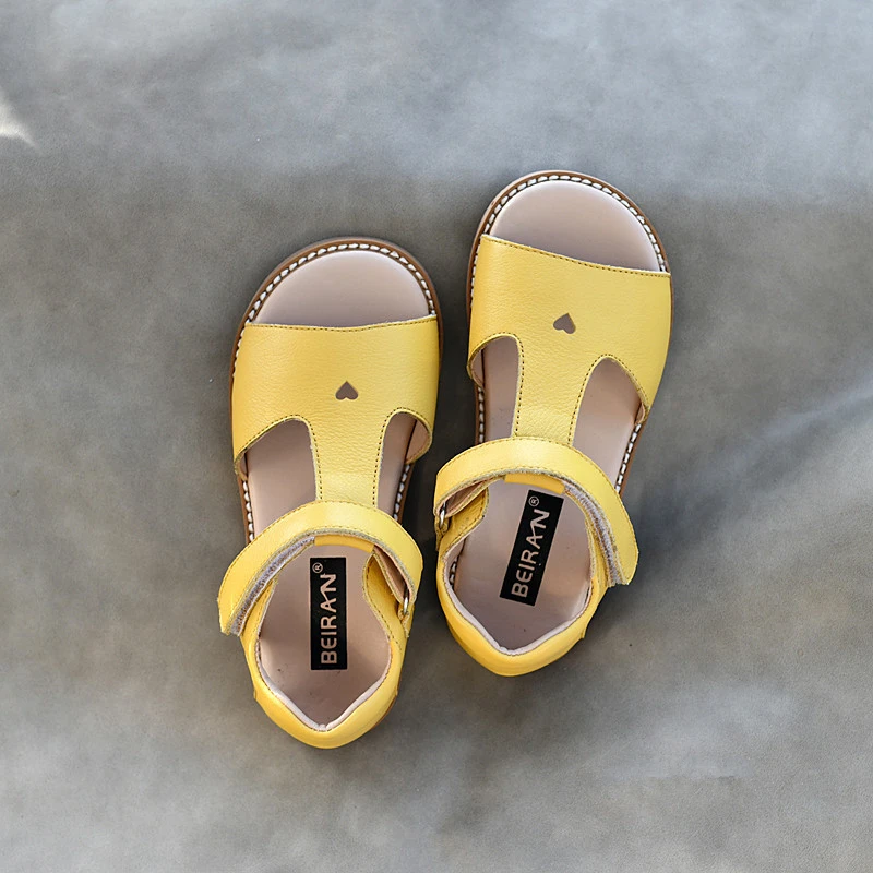 Genuine Leather Girls Sandals Cute heart Open toes Soft Cowhide Children's school shoes Baby garden shoes Kids Sandals Size 33 summer baby girls sandals genuine leather cartoon strawberry children s beach sandals cowhide non slip sole kids shoes