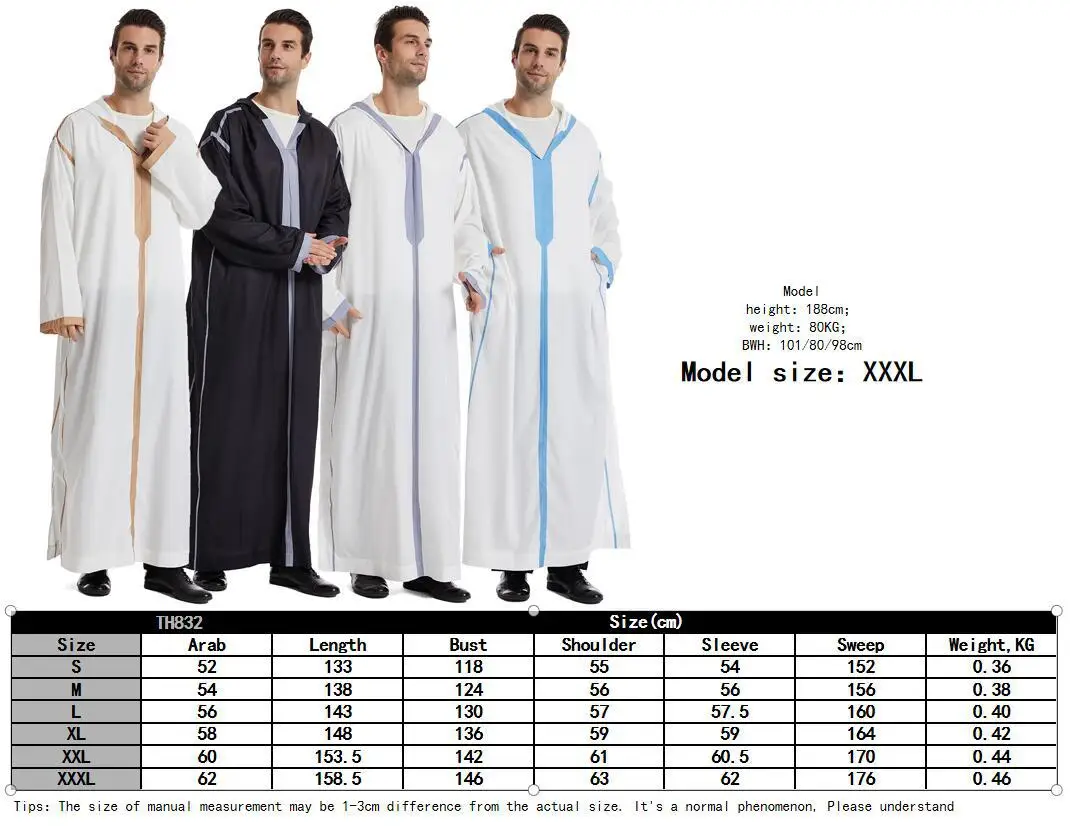 Eid Muslim Men Jubba Thobe Mens Hooded Long Dress Islamic Ramadan Long Robe Saudi Musulman Wear Abaya Caftan Dubai Arab Dress