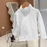 Winter Baby Warm Top Boys Girls Velvet Inner Solid Color Bottom Children's Half High Collar Long Sleeve T-shirt Kids Clothes 5