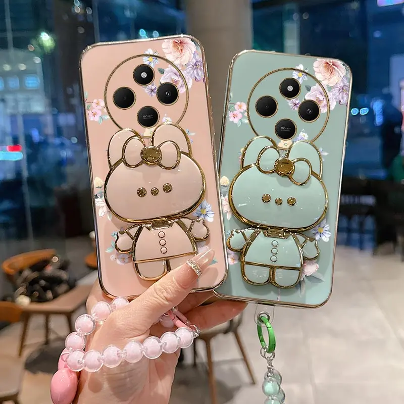 Elegant Floral Plated Lanyard Bracket Phone Case