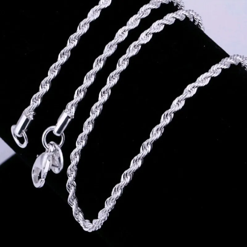 Jewelry Set Men Bracelet Chain Necklace 2pcs Silver Plated Necklace Bracelet For Men And Women Simple Hip Hop Style 4mm Twisted Twist Rope Iron Chain With Copper Lobste