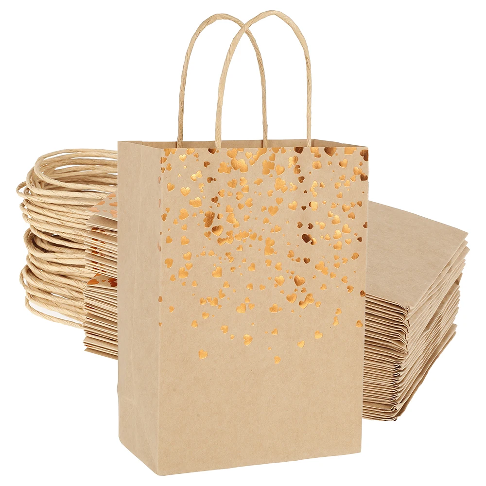 Black Kraft Paper Bags with Handles Gold Star Heart Gift Bags Party  Shopping Bags for Birthday