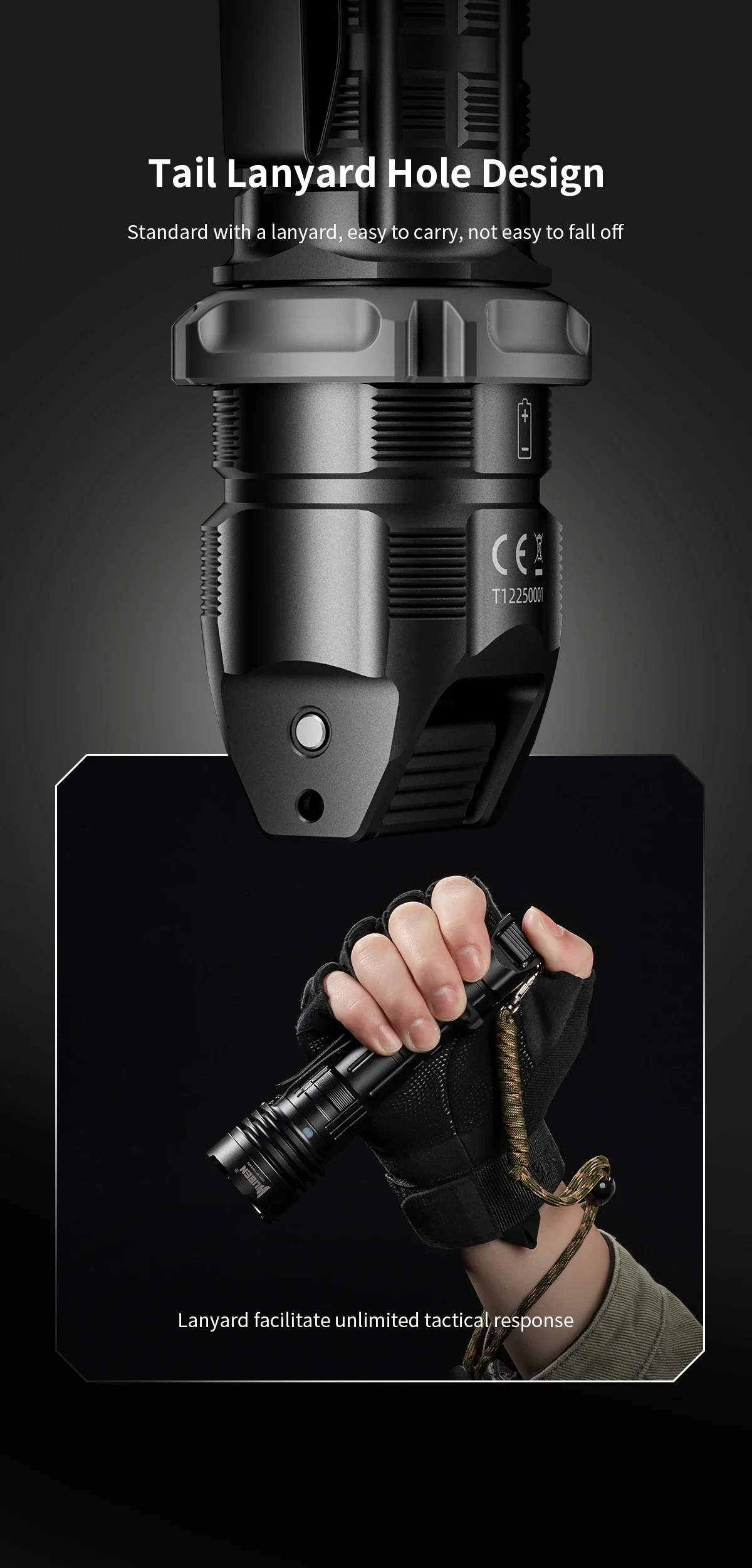 WUBEN T1 wiederaufladbare LED-Taschenlampe, 2000 Lumen, taktische wasserdichte Taschenlampe mit Schwanzschalter für die Jagd, Suche, Notlicht – Detail 14