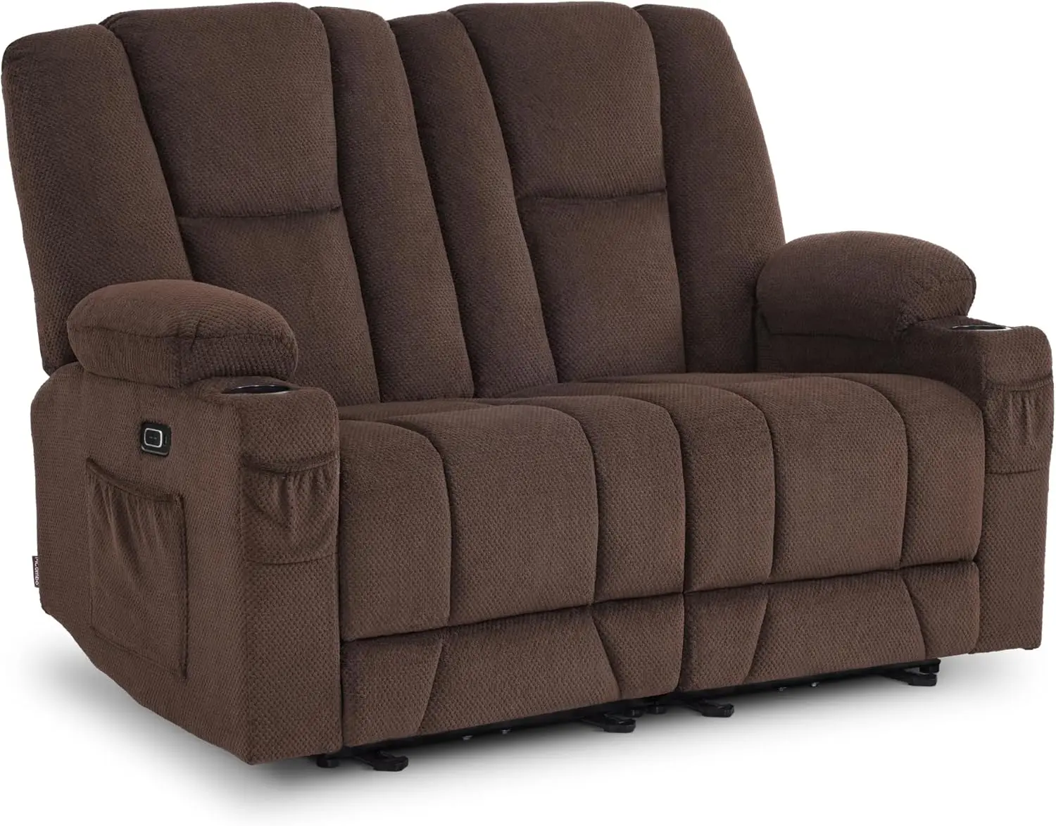 61.8" Power Loveseat Recliner with Heat and Vibration, Fabric Electric Reclining Loveseat, USB Charge Port 2