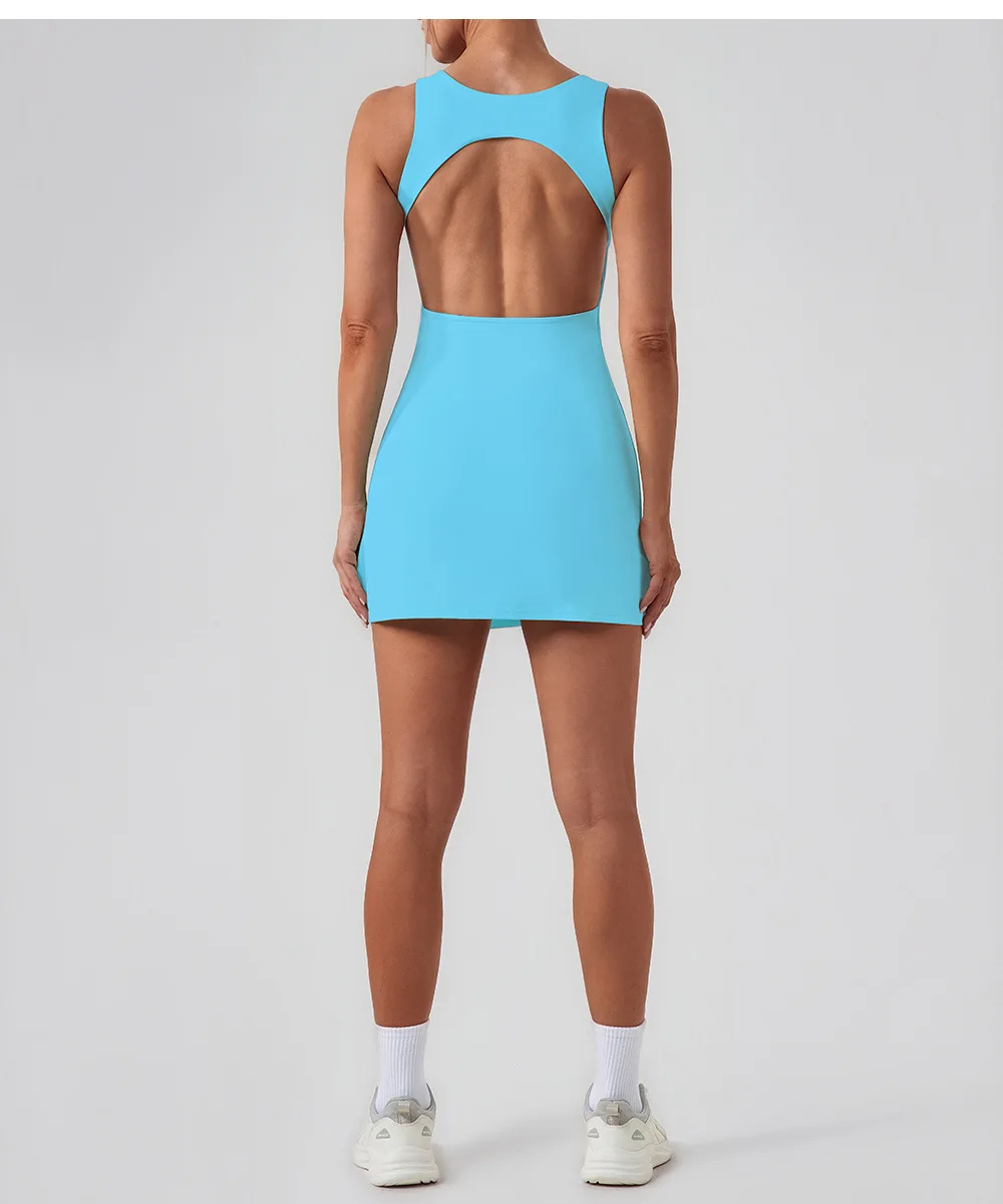 Mermaid Curve New Running Jetsuit Fitness Yoga Tennis Skirt Backless Anti-walking Light Base Quick-drying Sports dress