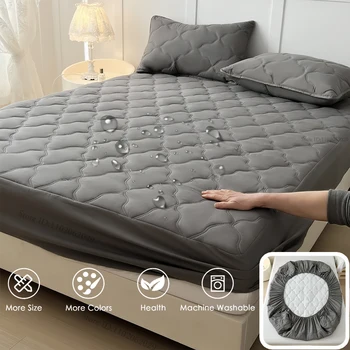 Waterproof Fitted Bed Sheets, Mattress Pads Soft Microfiber Breathable Bedspreads Cover Protector for Single/Double/King/Queen