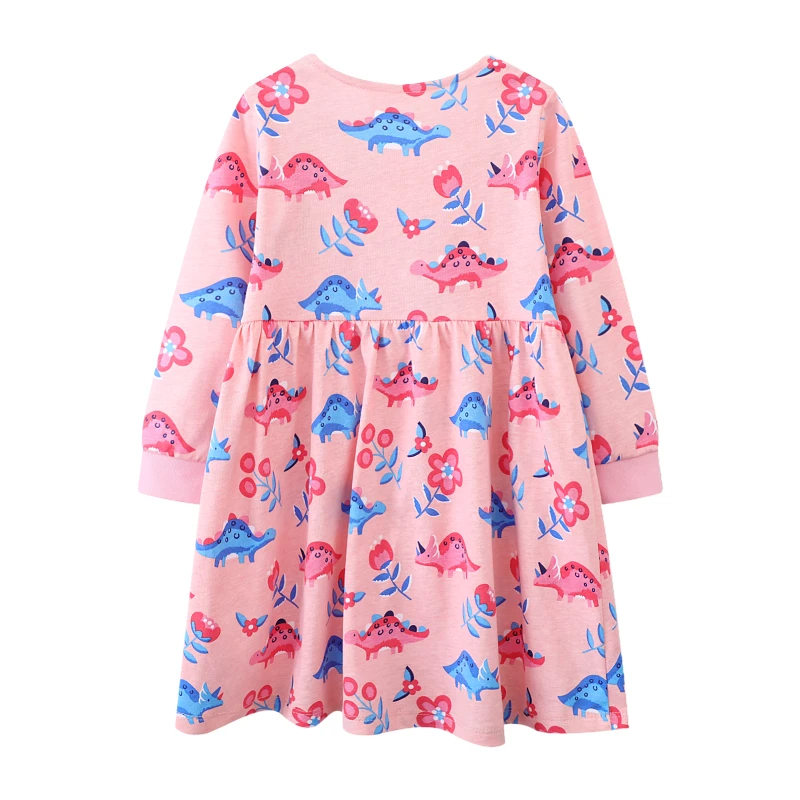 2025 Autumn Spring Children's Clothing Kids Clothes Baby Girls Cartoon Dinosaurs Casual Dress Cotton