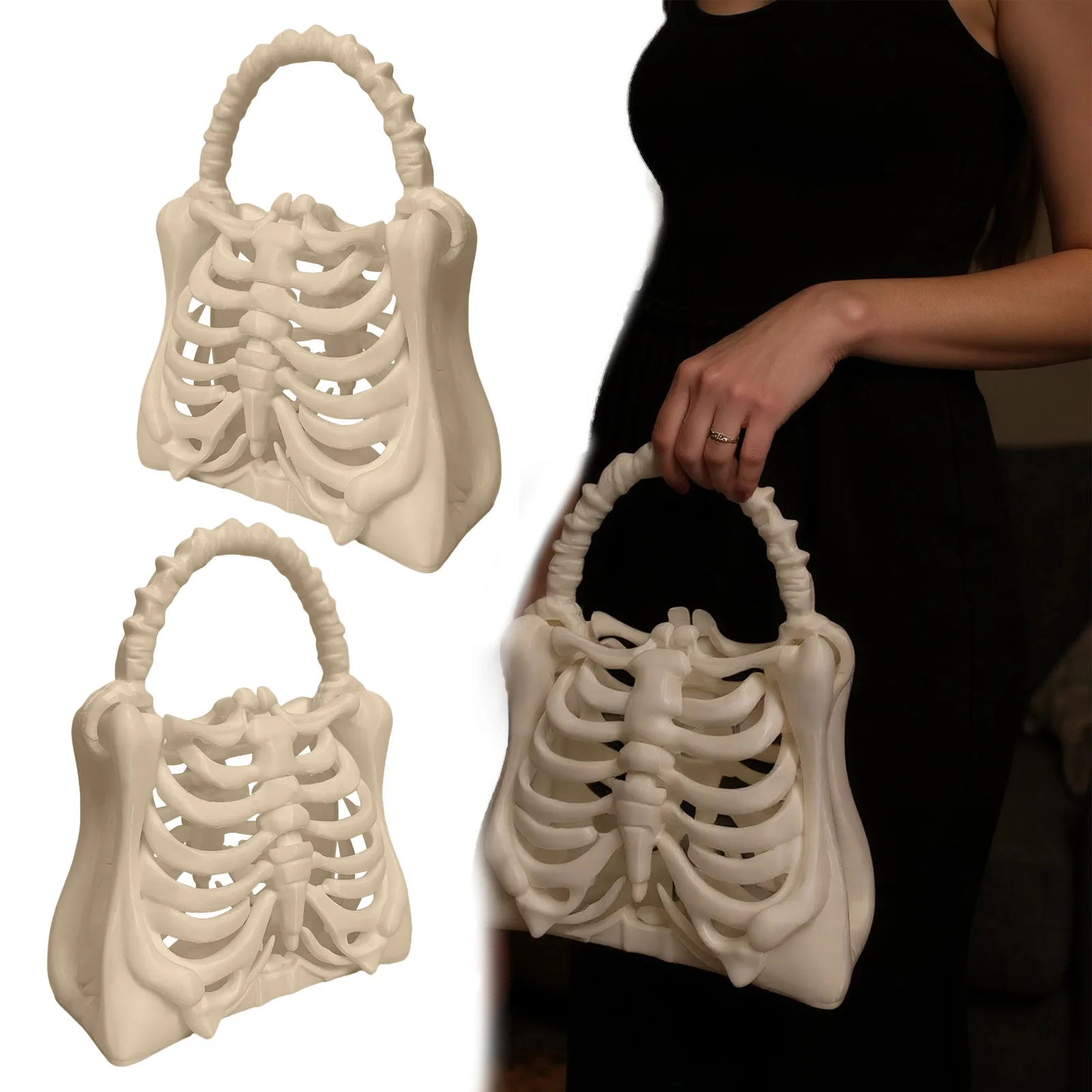 3D Printed Gothic Rib Cage Shape Purse Unique Halloween Party Clutch Bag Skeleton Bone Bag Gift for Women