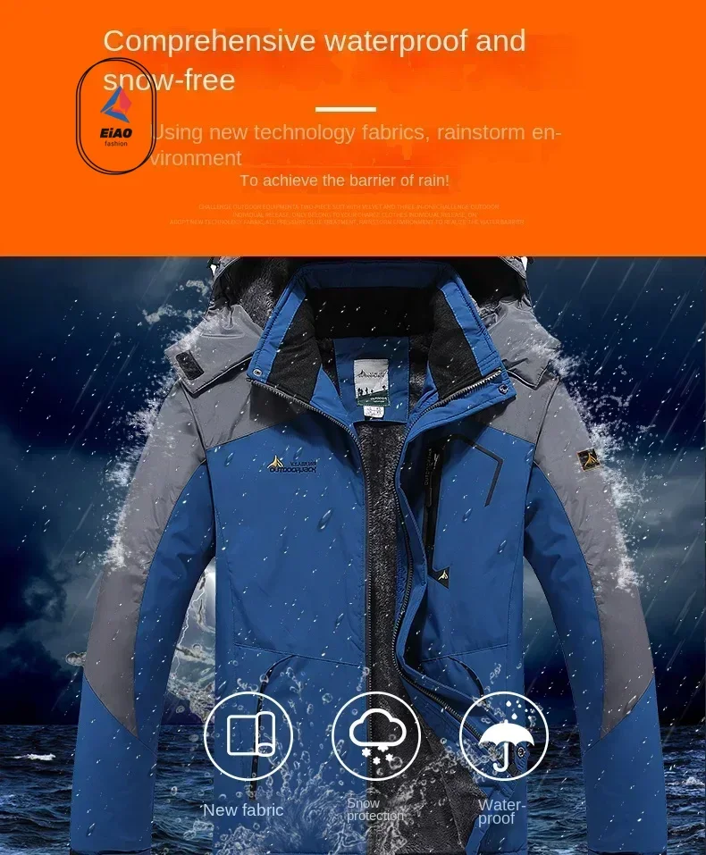 Autumn Winter Men's Windbreaker Waterproof and Warm Outdoor Hiking and Fishing Multi Pocket Wear-resistant Thick Jacket Men Coat
