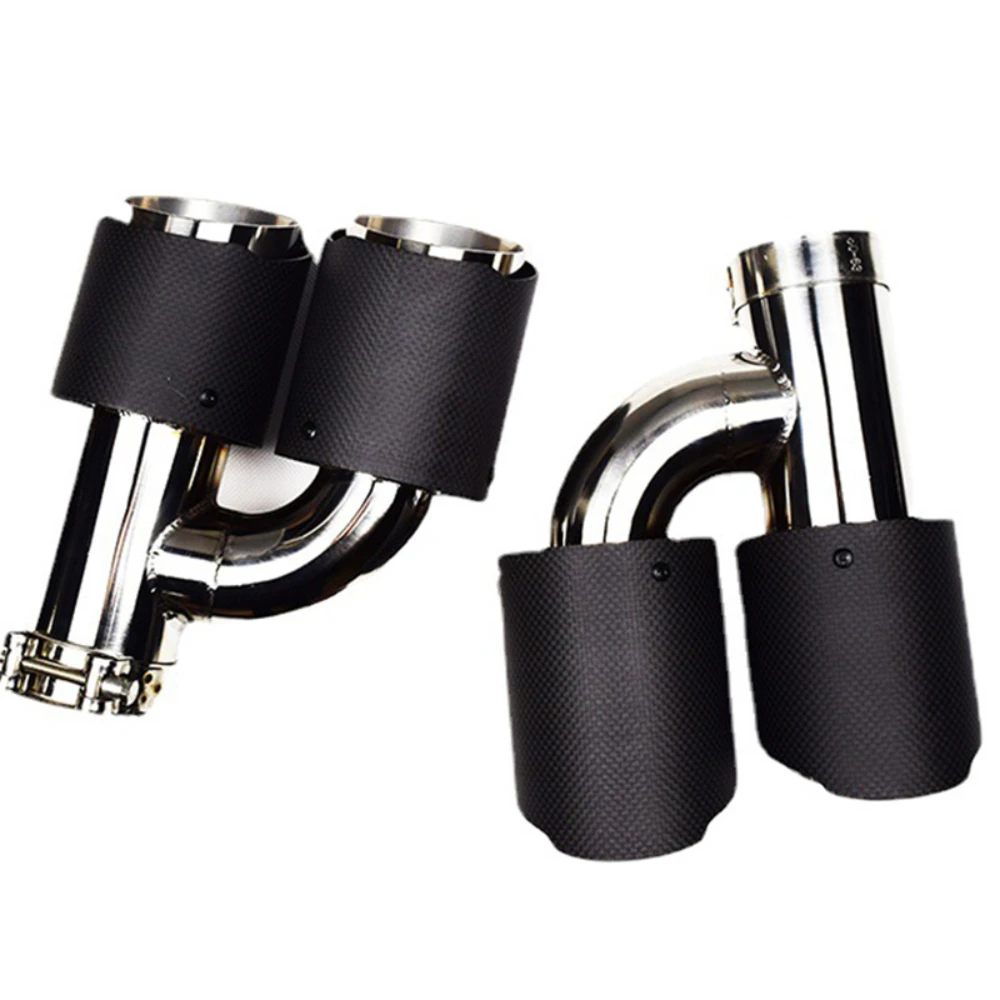 

1PC Car Modification Dual Glossy/Matte Black H Shape Auto Exhaust Pipe MUFFLER Tip Carbon Fiber Exhaust Tip Inlet 2.5 In 60mm