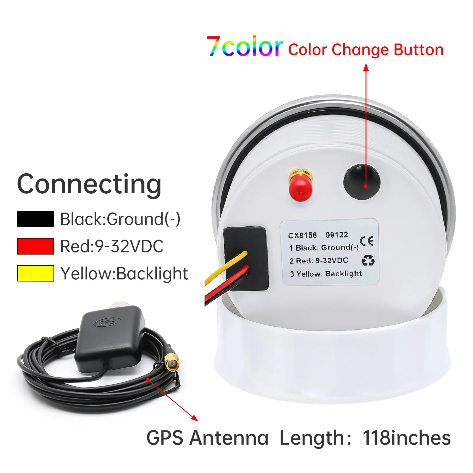 Compteur de vitesse étanche avec antenne GPS, rétroéclairage LED, 7 couleurs, jauge de vitesse pour voiture, bateau, moto, 60 km/h, 120 km/h, 85mm