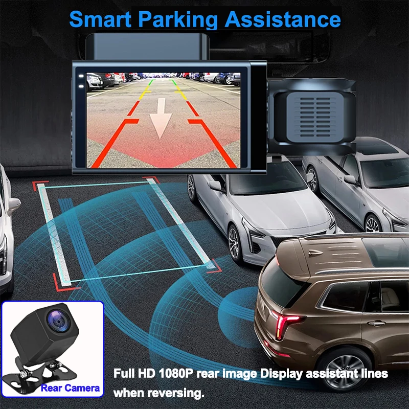 Cámara de salpicadero DVR para coche, videocámara de visión delantera y trasera, 4K, 3 canales, WIFI, GPS, grabadora de vídeo, Monitor de estacionamiento, versión nocturna