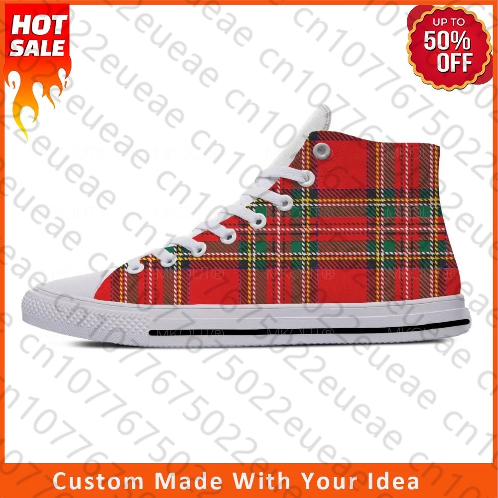 

Шотландский клан красный Стюарт клетчатая крутая забавная Повседневная Тканевая обувь высокие Легкие дышащие кроссовки с 3D принтом для мужчин и женщин