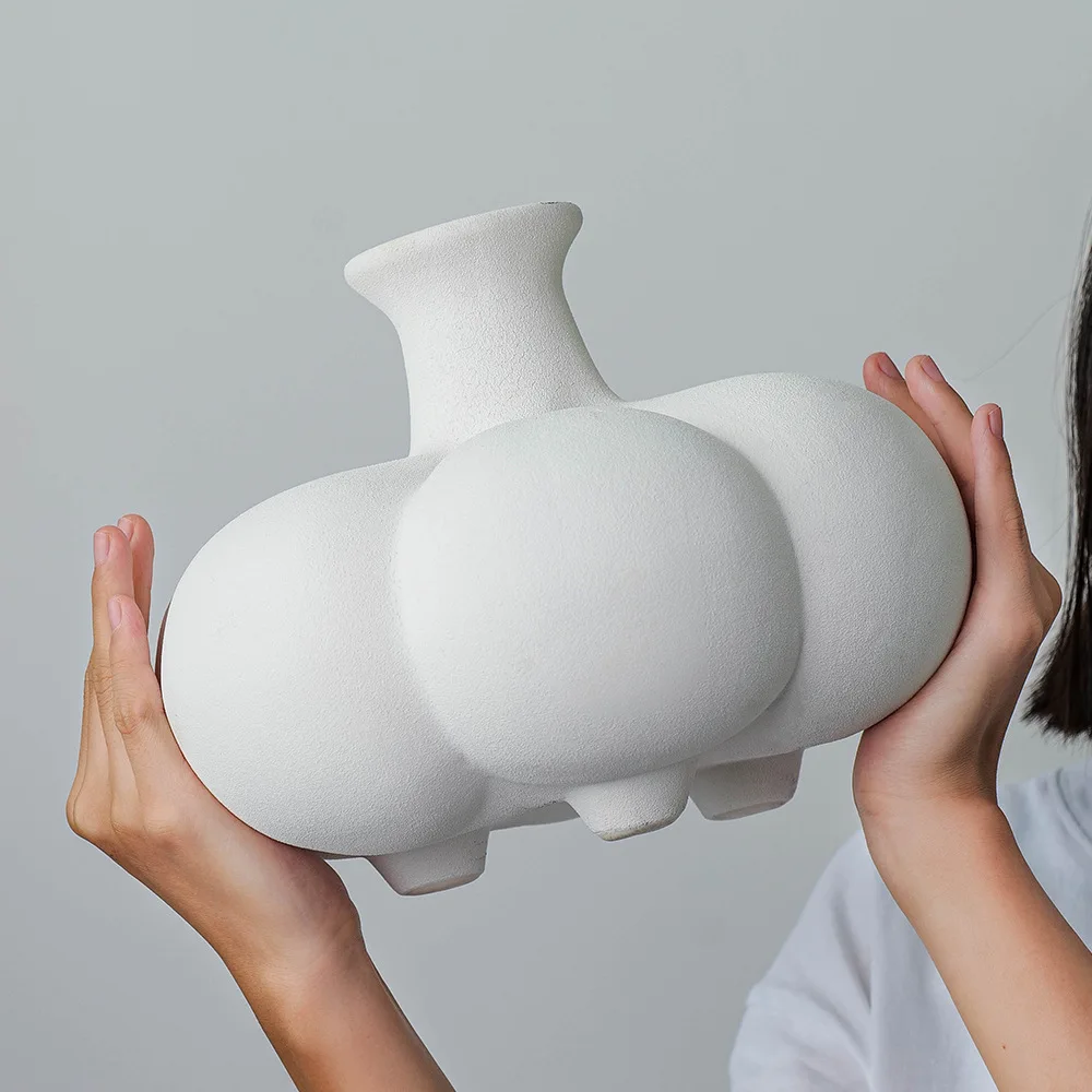 Pumpkin Ceramic Vase White Garlic Flower Vase Abstract Geometric Porcelain Pot Floral Arrangement Accessories Home Decoration 3