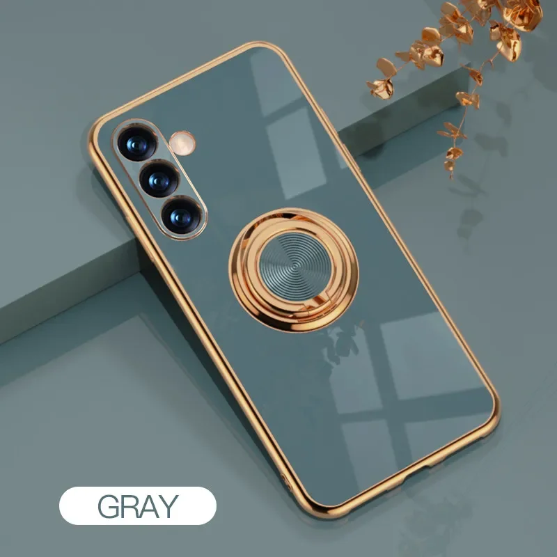 Enhanced Plating Rotation Ring Kickstand Phone Case - Durable Silicone