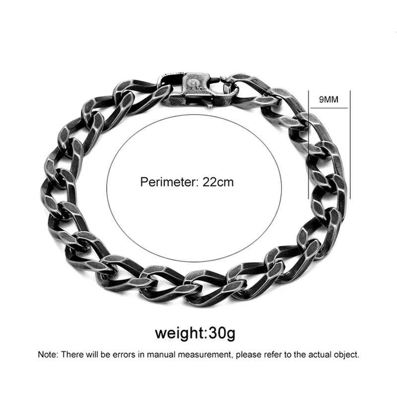 Hip Hop Cuban Chain Vintage Bracelet For Men 9mm Six sided Grinding Stainless Steel Bangle Trend Male Fashion Hand Jewelry Gifts 6