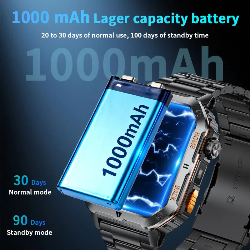 LIGE Outdoor Sports Fitness Tracker Smart Watch 2.01 inch HD Screen LED Flashlight Bluetooth Call Smartwatch Men For Android IOS