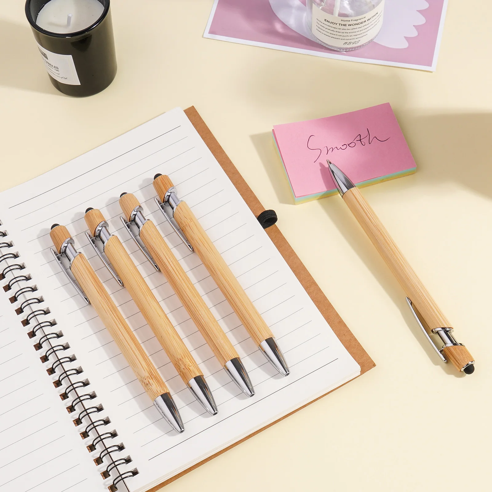 사무실 및 연구 부드러운 쓰기에 대 한 터치 기능을 가진 15Pcs 볼펜 개폐식 대나무 볼펜