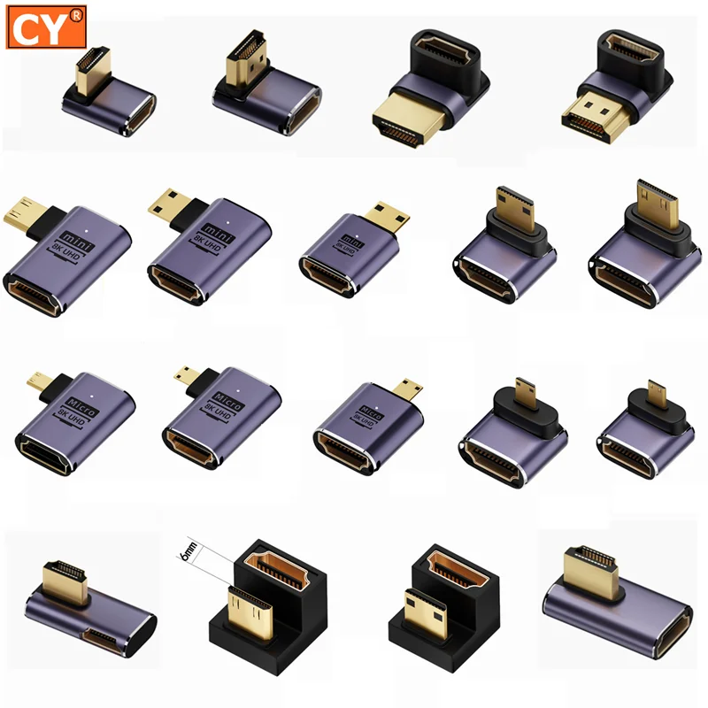 360 Degree U-shaped Mini HDMI Gender Adapter 180 Micro HDMI Male to HDMI Female Angled L Converter HD 2.1V Extension 4K 8K 60Hz