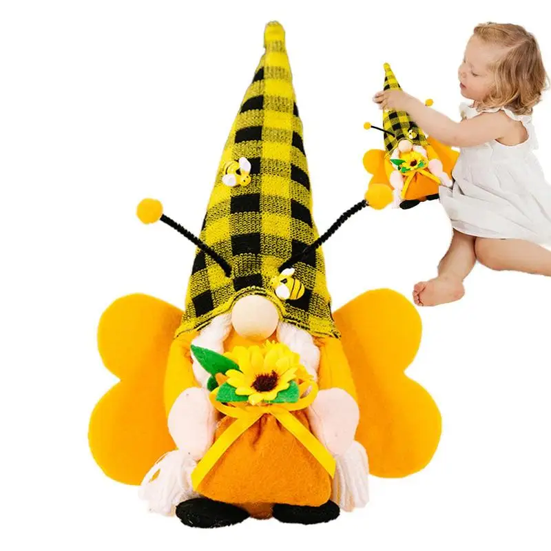 

Bee Gnomes Doll Bee Decoration With Sunflower Elements Wear-Resistant Spring Gnome Decor Gnomes Plush Toy For Fireplace Offices