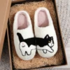Cow Cat Pet Pattern Embroidery stuffed Home Platform Cozy Wool Cotton Slippers Cute Warm Non-slip Indoor Slippers Pet Mom Gift Catman Men Women Can Wear 1