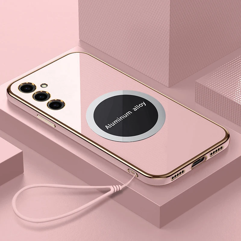 Luxury Magnetic Attraction Shockproof Silicone Back Cover - Square Plating Design