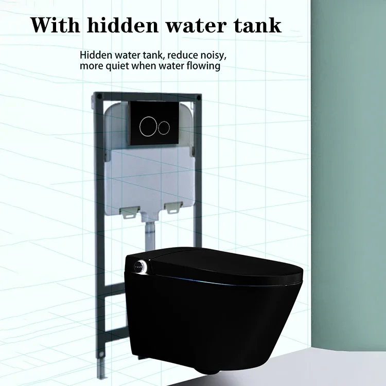 YYHC-Modern luxury hanging wall mounted european bathroom ceramic intelligent automatic wc black wall hung smart toilet 5