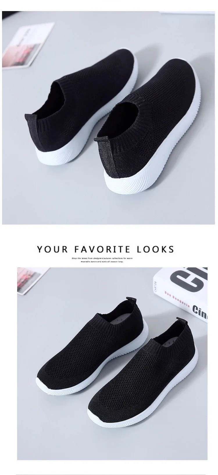 2026 Neuer Stil Damenschuhe Strick-Socken-Sneaker Flache Damenschuhe Lässige Atmungsaktive Sneaker Flache Walkingschuhe für Frauen – Detail 24