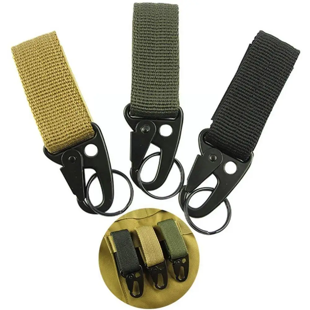 

Portable Outdoor Molle Hanging Nylon Webbing Belt Metal Keychain Backpack Carabiner Clasp Hook EDC Buckle Tactical Gear W5P9