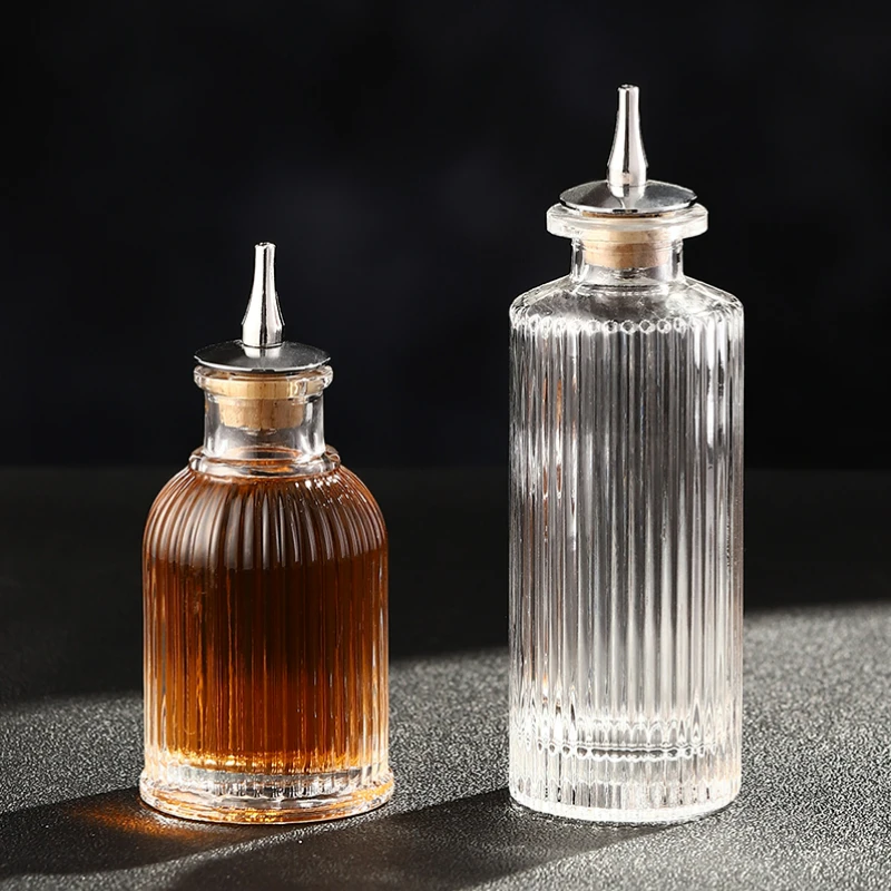 Vintage Glass Design Cocktail Bitters Bottle with Stainless Steel Dasher Top - Professional Bar Tool Accessory