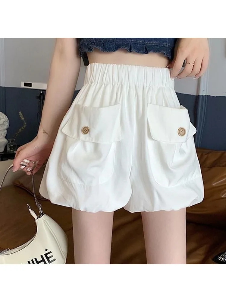 Pumpkin Lantern Shorts for Women's Spring and Summer Outwear 2024 New Elastic High Waist Loose Casual Fluffy Pants
