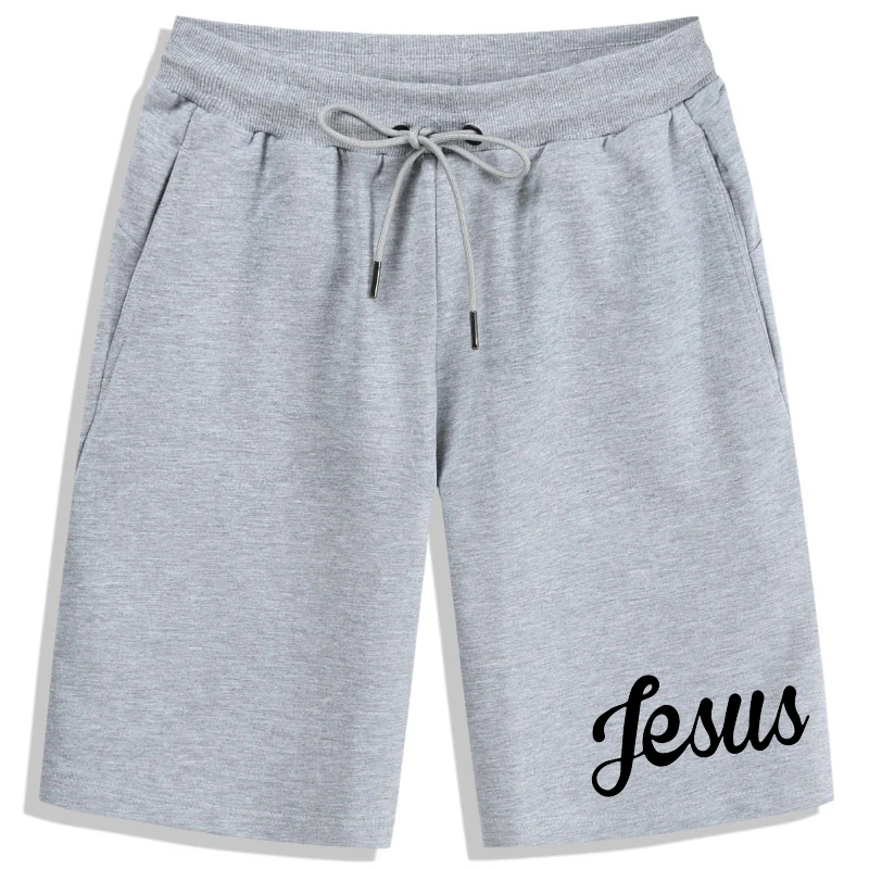 2022 summer men's Jesus logo print drawstring shorts sports jogging solid color loose casual all-match five-point pants european and american summer sports men s loose hole shorts straight drawstring running training basketball five point pants