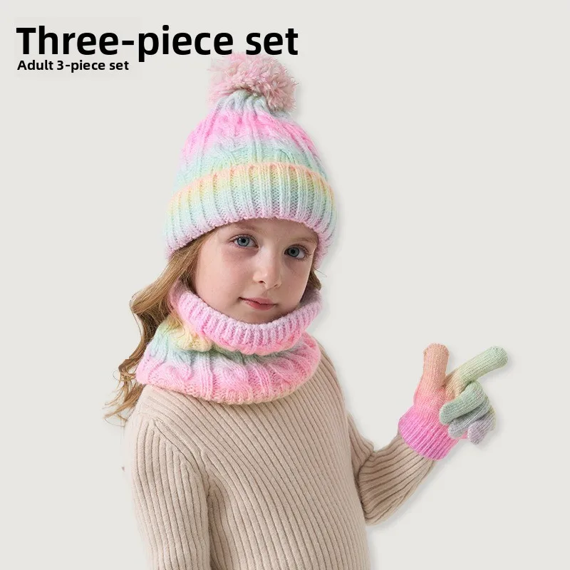 2025 Children's Hat Scarf Gloves Three-piece Autumn and Winter Padded and Thickened Single Ball Baby Hat Scarf Gloves Sets