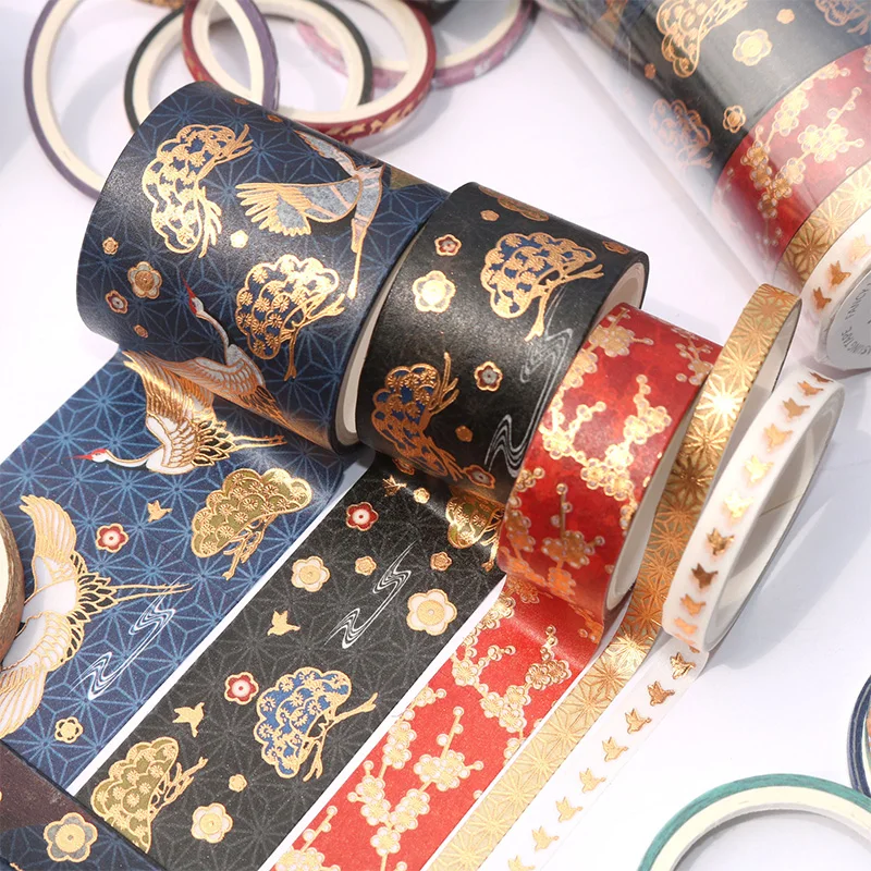 

5pcs/set Washi Tape Chinoiserie Bronzing Crane Sakura Scrapbooking Decals Decor Masking Tapes Diary Planner Albums