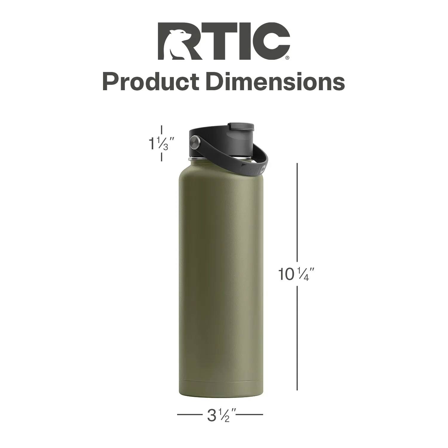 40 oz Stainless Steel Insulated Bottle, Wide Mouth Multi-Use Lid, Olive