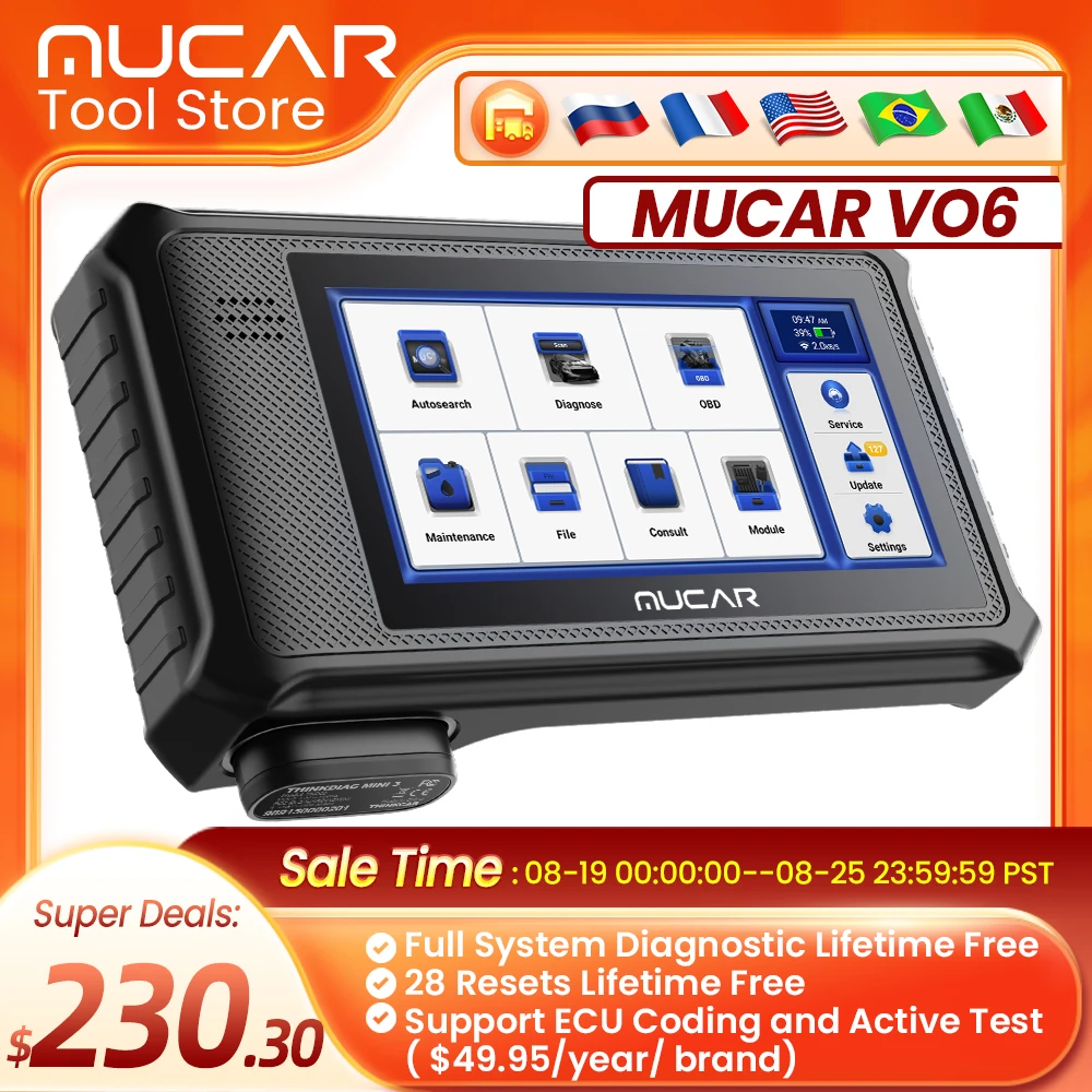 MUCAR VO6 OBD2 Scanner OE-Level All Systems 28 Resets Car Diagnostic Tools Bidirectional Scan Tool For All Cars Free Update automotive diagnostic scanner