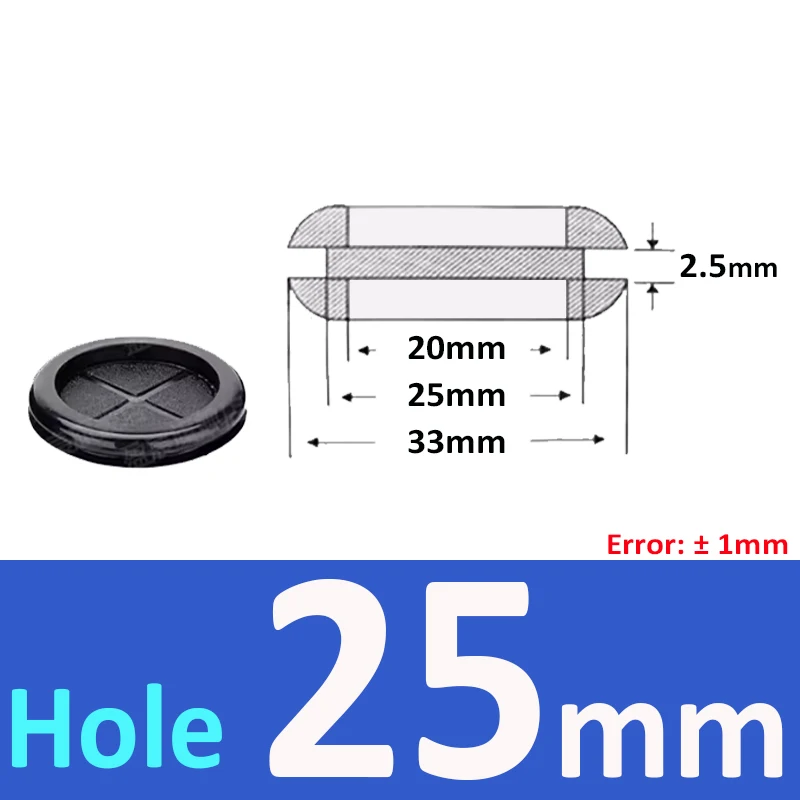 Black Round Double-Sided Protective Rubber Grommet Plug