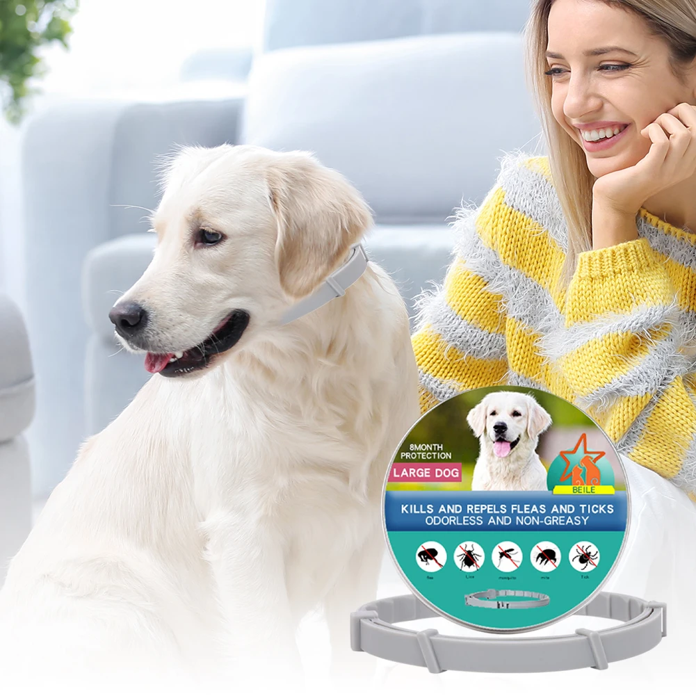 Flea Collar 8 Months Protection Pet Anti Flea Tick Neck Collar Natural Flea and Tick Prevention Collar for Dogs and Cats