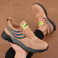 Men's Cloud Walking Mesh Shoes Lightweight Comfortable Breathable Thick Non Slip Rubber Sole Sports Training Lace Up Flat Shoes