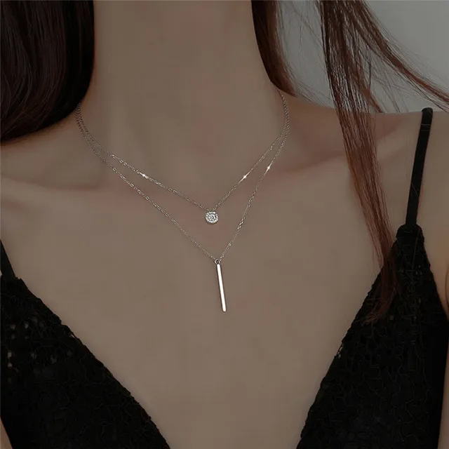 LATS New Shiny Round Plate Necklace Rose Rose Gold Color Exquisite Double Layer Clavicle Chain Necklace Jewelry for Women Gift 3