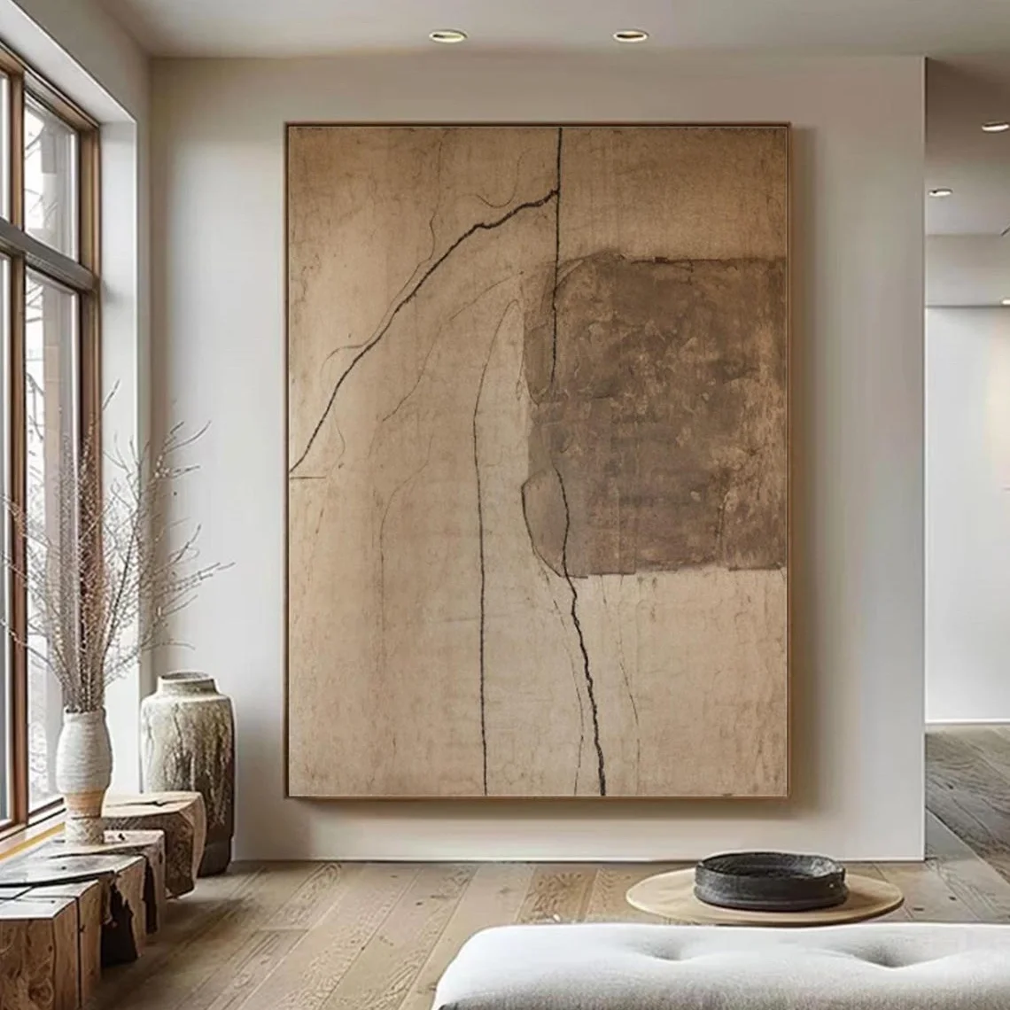 Wabi-Sabi Wall Art Black Beige Abstract Painting Medieval Black Beige Handmade Canvas Oil Painting Black Minimalist Wall Decor Wabi-Sabi Wall Art Black Beige Abstract Painting Medieval Black Beige Handmade Canvas Oil Painting Black Minimalist Wall Decor