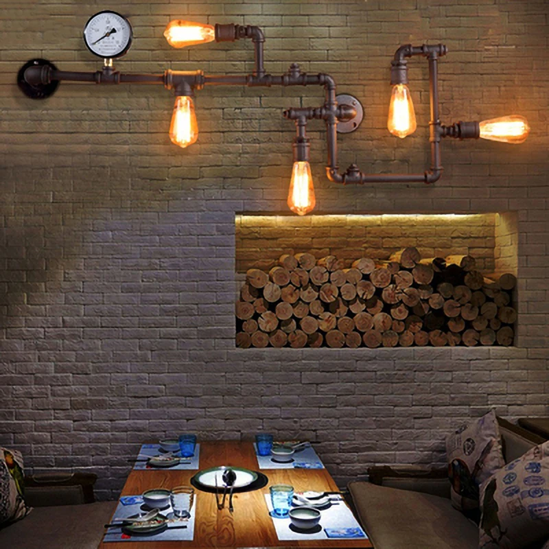 

Industrial Water Pipe Wall Lamp Vintage Led Sconce for Bar Coffee Home Loft Bed Living Dining Room Decor Stairway Light