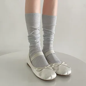 JK Girls Cute Socks Stockings Women Nylon Thin Silver Silk Knee Socks Women Stockings Lolita Kawaii Solid Color Loose Long Socks